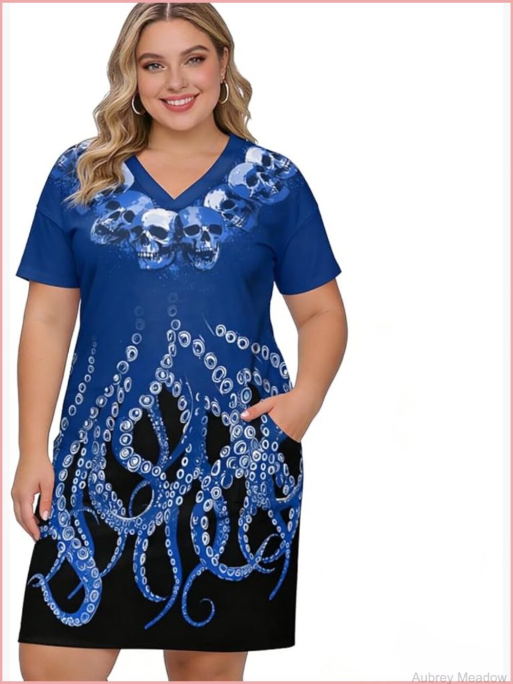Plus Size Midi Dress with Pockets for Women XL V Neck Boho Casual Summer